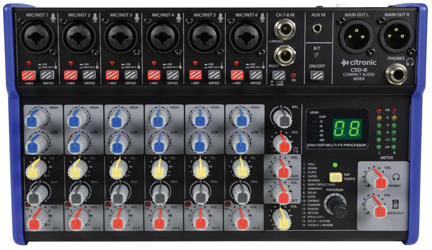 CSD-8 – Kompakt mixer med Bluetooth och DSP-effekter