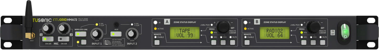 Intusonic HMA72 - 2-zons mixer med Bluetooth och remote-panel