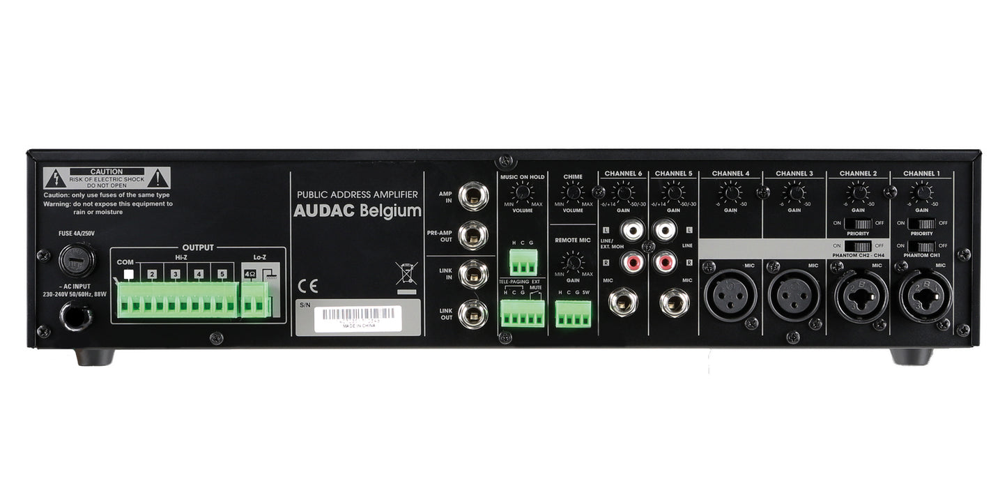 Audac COM12 MK2 - 5-zons mixerförstärkare med prioritet och 100V