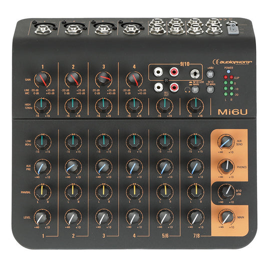 Audiophony Mi6U Kompakt Mixer USB - 6 Kanaler Podcast