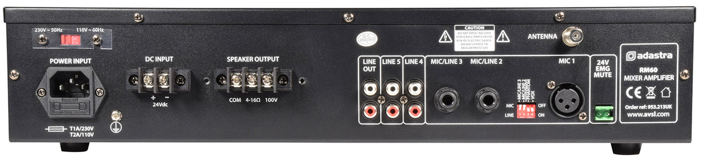 RM60D – 5-kanals 100V Mixerförstärkare 60W med Bluetooth